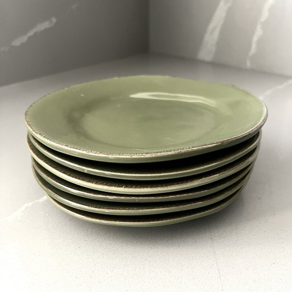 Pier 1 Set Of 6 Earthenware Elemental Appetizer Plates Green Irregular Edge